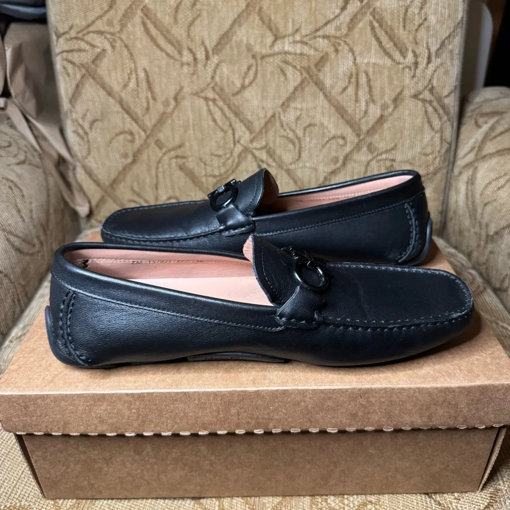 Ferragamo Salvatore Black Leather Men's‎ 10 EEE Dress Slip-on Loafers